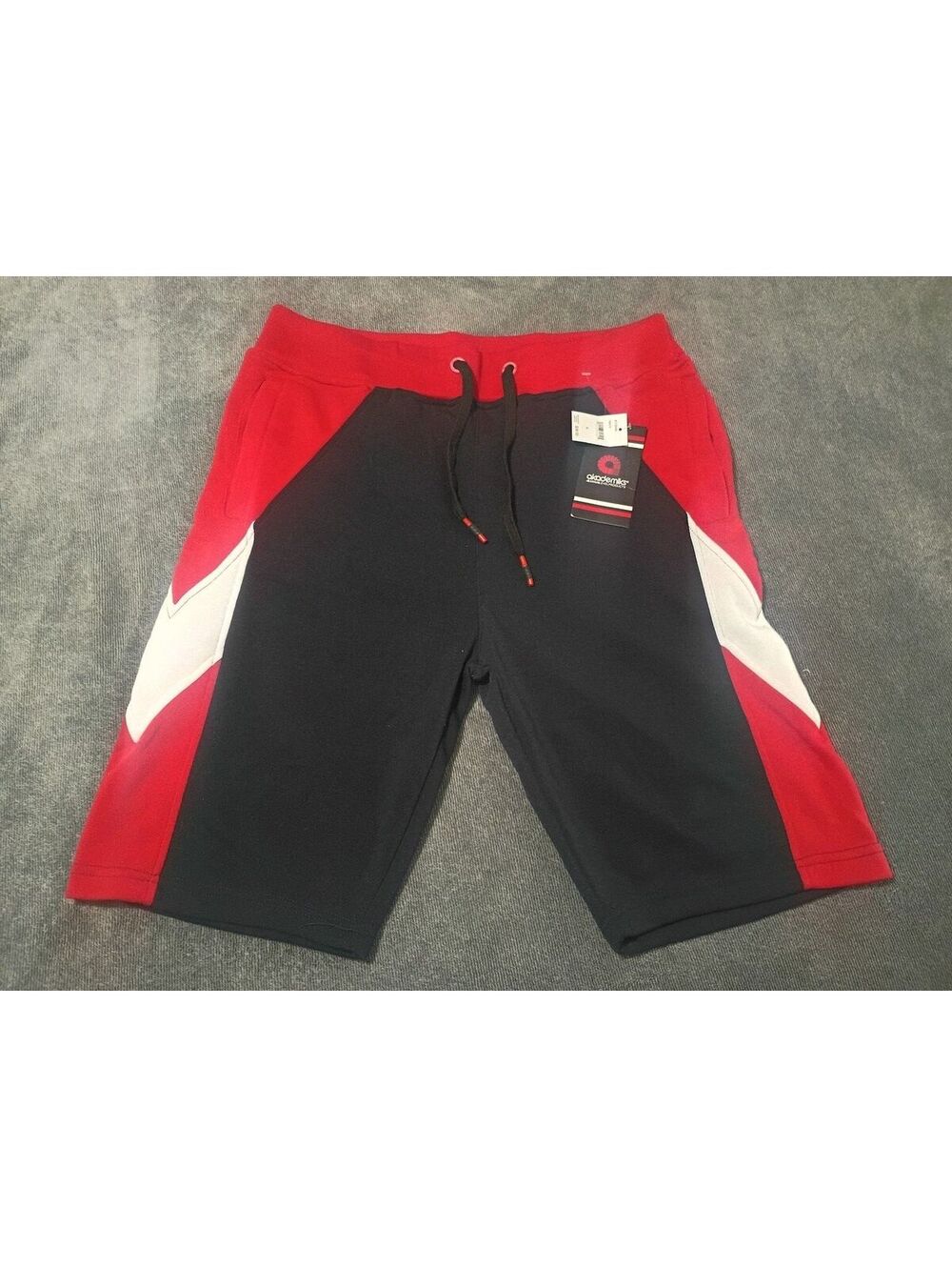 Y2K Akademiks Men's Colorblock Fleece Sweat Shorts XL Black Red White